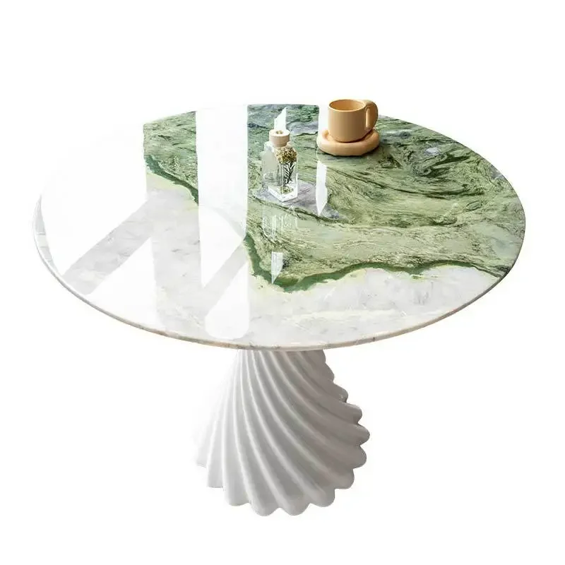 Glacier Green Natural Luxury Stone Round Dining Table French Cream-style Marble Round Table