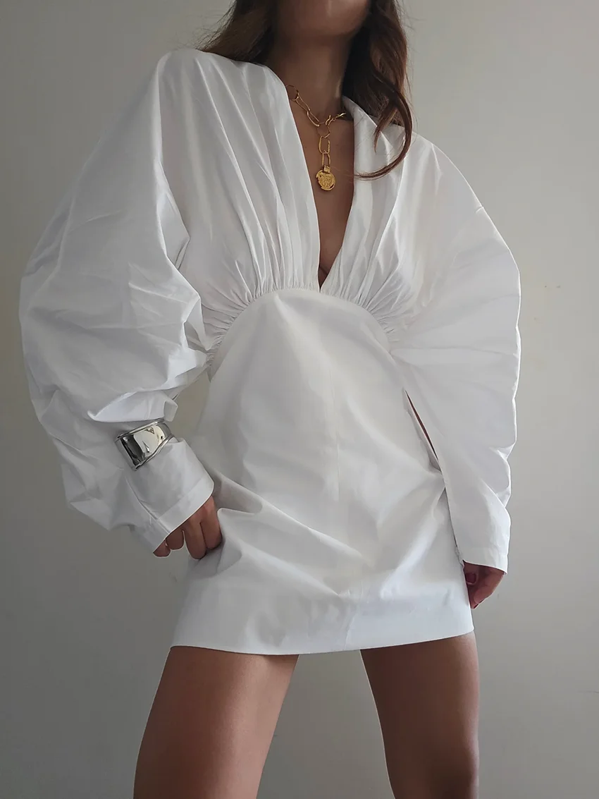 

Marthaqiqi Cotton Women'S Nightwear Long Sleeve Sleepwear Sexy V-Neck Nightgowns Mini Dress Casual Ladies Pajamas Winter Comfort