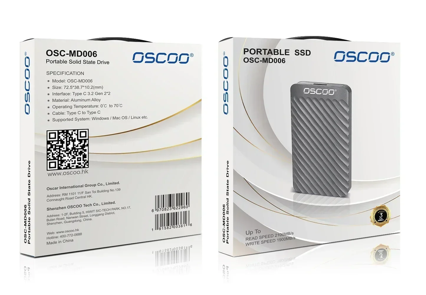 OSCOO Portable SSD 512GB/1TB/2TB PSSD SMI2320 External Hard Drive Read Speed Can Up to 2100MB/S USB3.2 PSSD for Laptop/Desktop