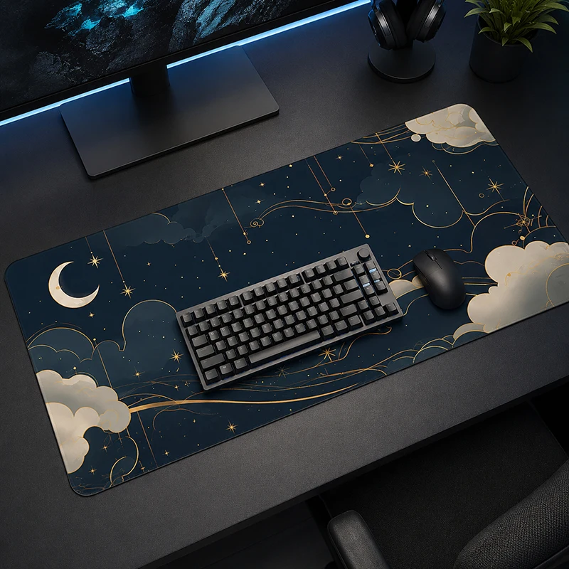 Crescent Moon Starry Cloud Sky Mouse Pad Gaming XL Custom Mousepad XXL Mechanical Keyboard Pad Non-Slip Carpet Natural Rubber