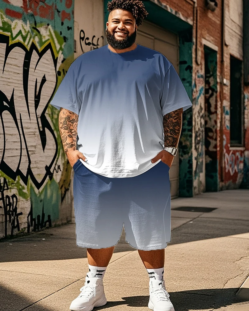 

S-9XL Large Size Men's Suit - Personalized Gradient Short-sleeved T-shirt and Shorts Two-piece Set