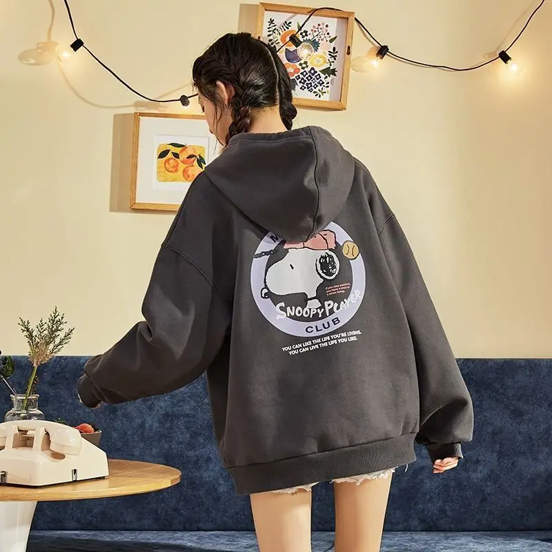 Snoopy sweatshirt women\'s loose Korean style new 2024 autumn and winter plus velvet thickening trendy ins fashion top hooded