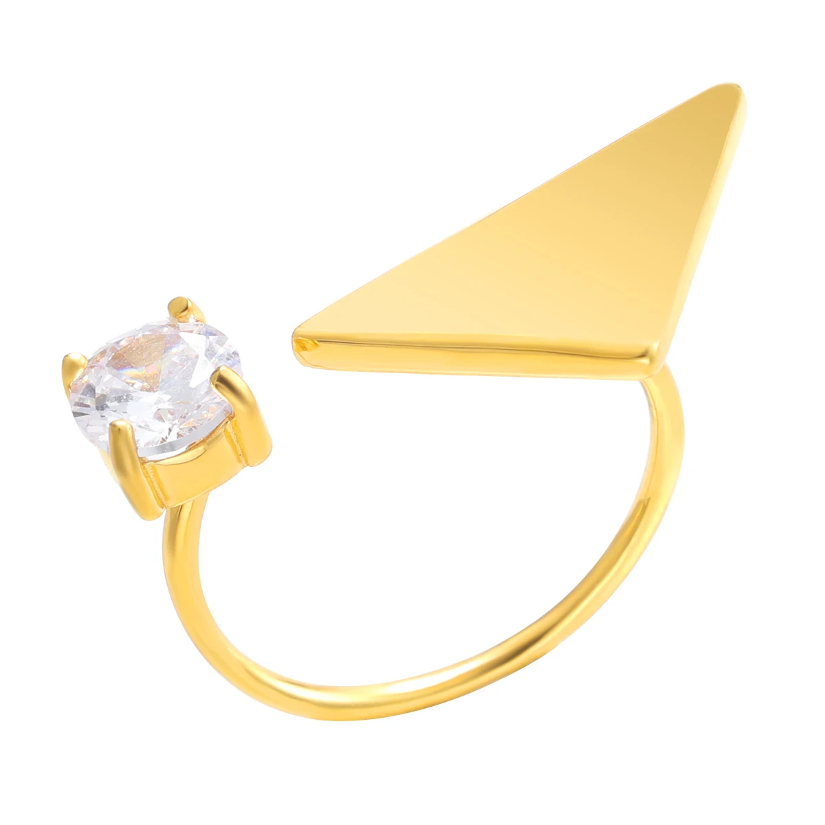 

JINHUI Fashion Gold Color Smooth Triangle Open Ring Prong Setting Circle Cubic Zirconia Women Chic Dainty Wedding Party Jewelry