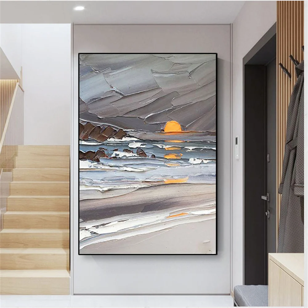 

Pure Handmade Sunset Canvas Abstract Oil Painting Graffiti Modern Fashion Home Minimal Wall Mural Living Room Porch