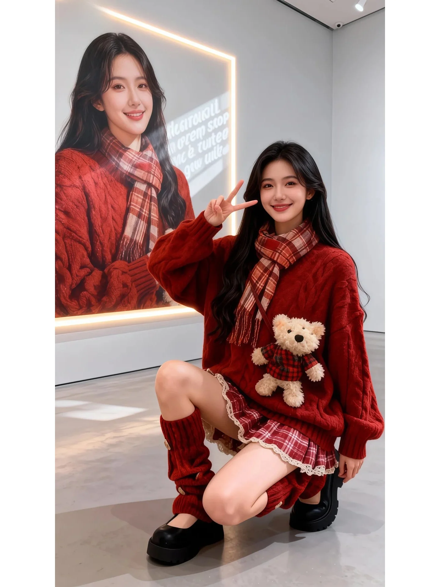 

Cisas New Year Red Knitted Sweater Dr Set Women's Faion Twist Strap Midi Dr Ensemble Winter Season Casual Wear