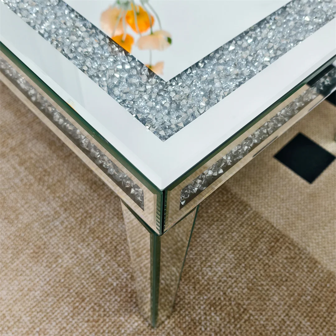 Luxury Modern Living Room Center Table Rectangle Mirrored Coffee Table with Crystal Diamonds Inlay