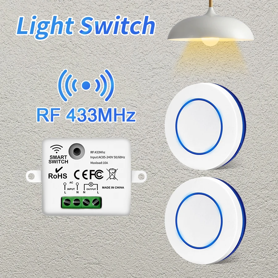 Intelligenter RF 433MHz Funk-Fernbedienungs-Lichtschalter 220V 110V 10A Relais Mini Runder Knopf Wandpanel für LED-Lampe