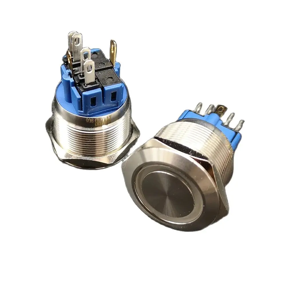 22mm 25mm Dual Color 3V 6V 12V 24V RED/Blue Ring LED 1NO1NC Reset Momentary Anti-Vandal Electric Car Push Button Switch