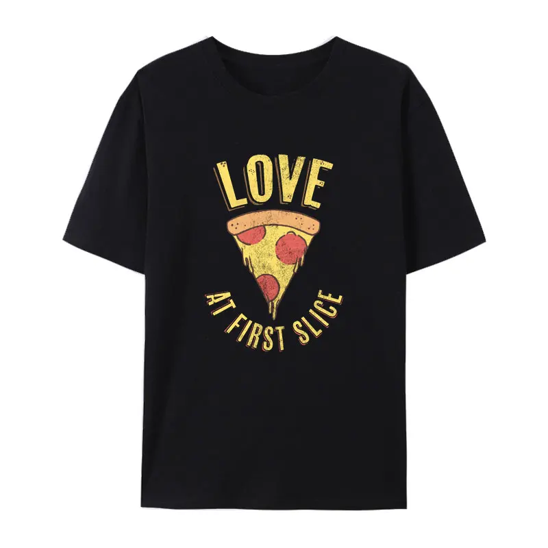 Love At First Slice Pizza Cotton T Shirt Classic Cute Loose Comics Y2k Streetwear Humor Style Men Women Street Fashion Cool Tops