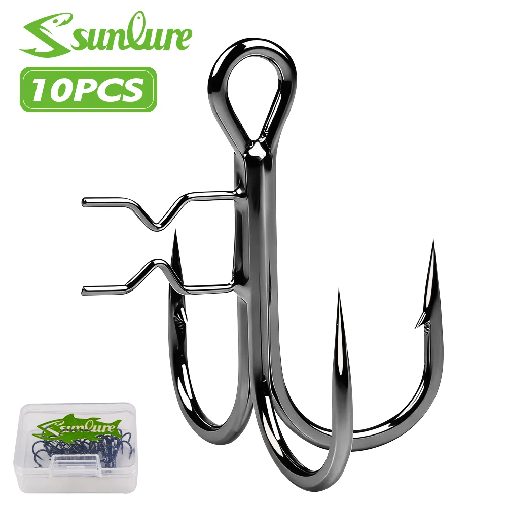 Sunlure 10 Stück/Box Angelhaken mit Widerhaken Dreifach-Meerangelhaken Harte Köder für Süßwasser- und Salzwasser-Angelzubehör