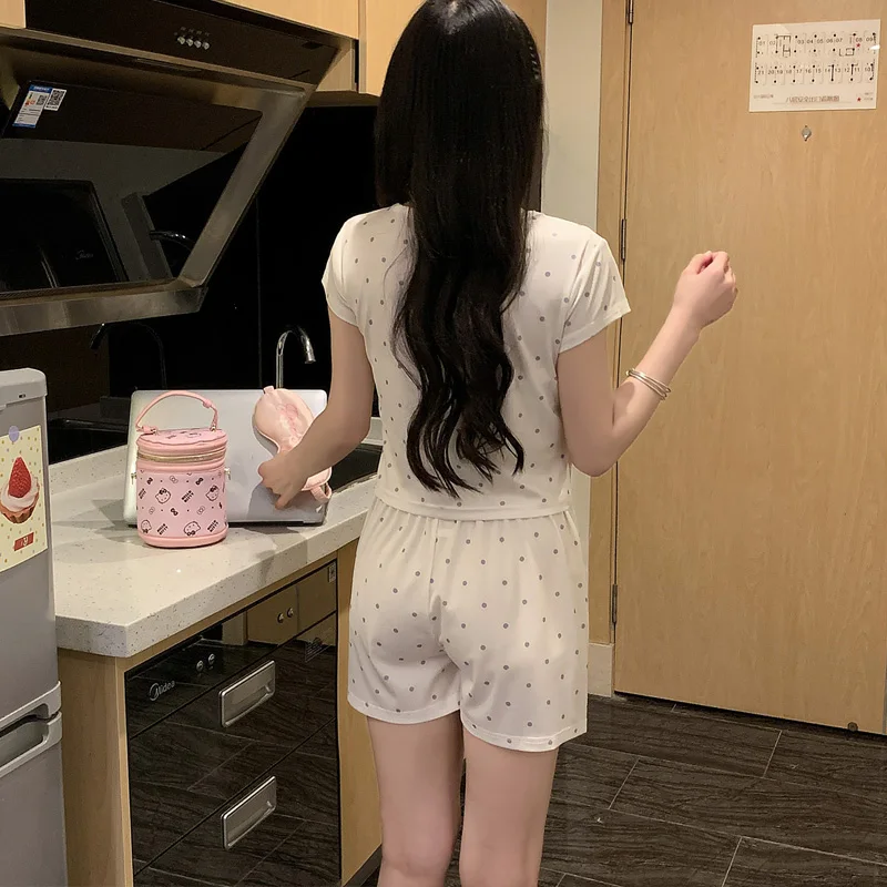 الصيف مع وسادة الصدر شعبية مرحبا كيتي الكرتون لطيف أزياء قصيرة الأكمام منامة المرأة المتسكعون