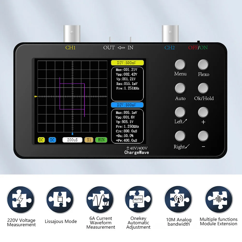 SCO2 Dual Channel Digital Oscilloscope 50M Sampling Rate Analog Bandwidth 10MHz One Key 6A Current Waveform Oscilloscope