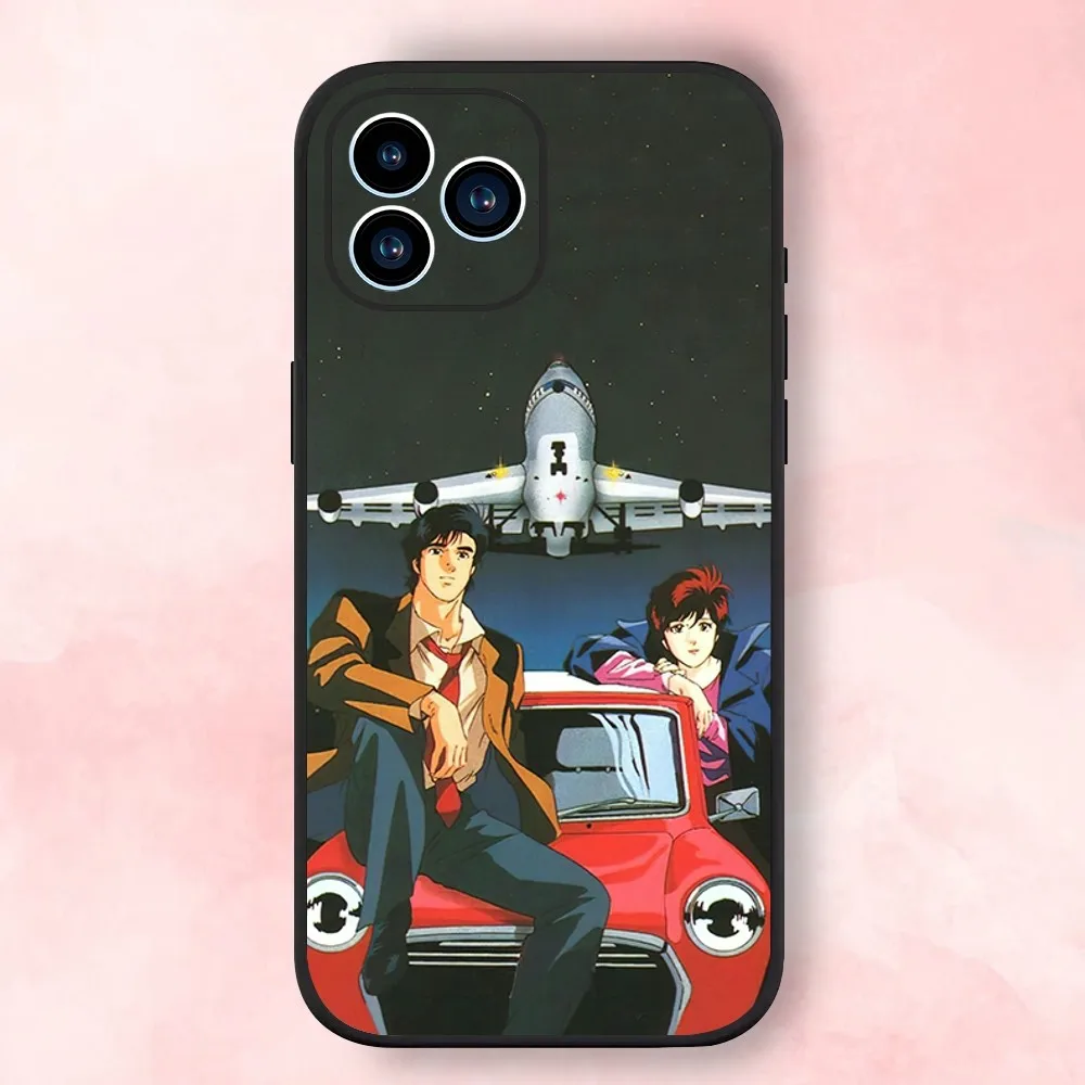 City Hunter Comic Phone Case For iPhone 15,14,13,12,11,XS,XR,X,8,7,Pro,Max,Plus,mini Black Silicone Soft Shell