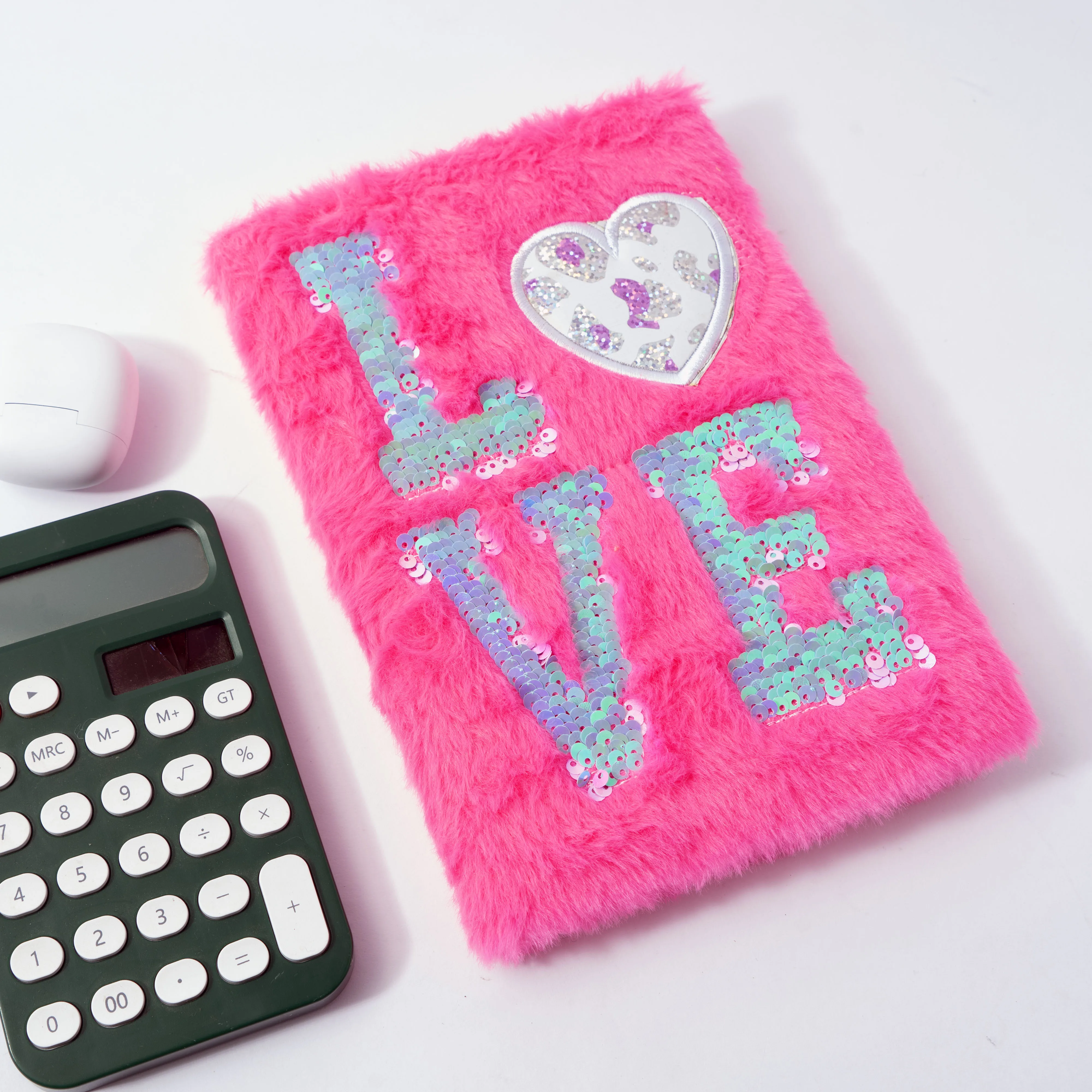 Cute LOVE Sequin Plush Notebook For Girls Hand Book Diary Book Planner for Kids Student School Sketchbook Stationery Gift