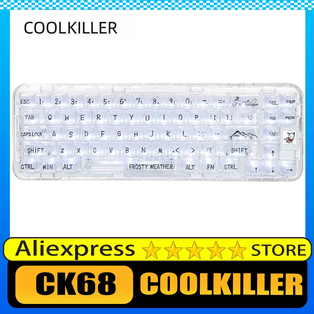 Coolkiller Ck68 Mechanical Keyboard Smart Screen Tri Mode Wireless Bluetooth Transparent Gaming Keyboard Customized PC Gifts