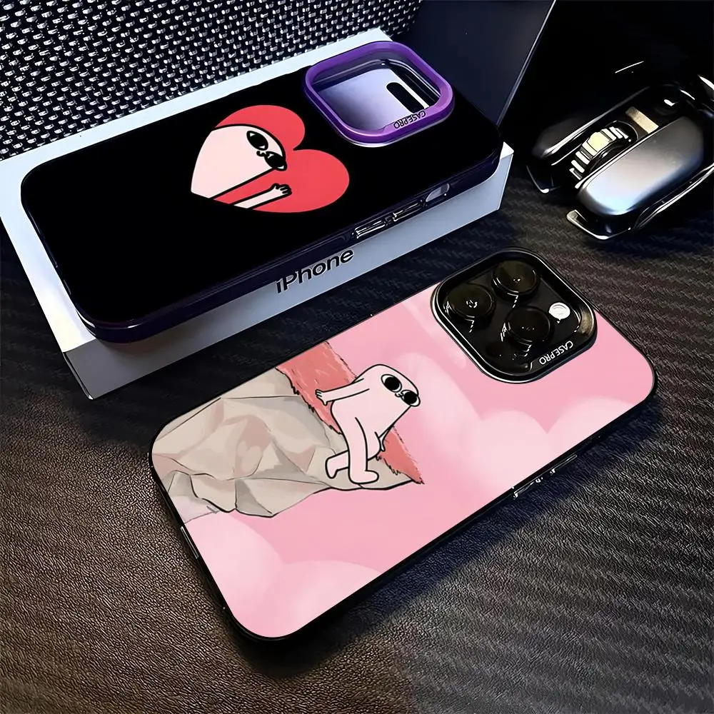 KETNIPZ-面白い大きな目を持つピンクの電話ケース,iPhone 16,15,14,13,11,12 pro max,xr,x,xs plus,黒,銀のハードシェルケース