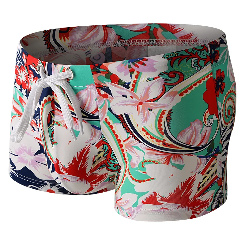 Men Ice Silk Print Swim Trunks Drawstring Adjustable Sexy Quick Dry Beachwear Swim Shorts Hot Spring Pool Bathing Stui Swimsuits