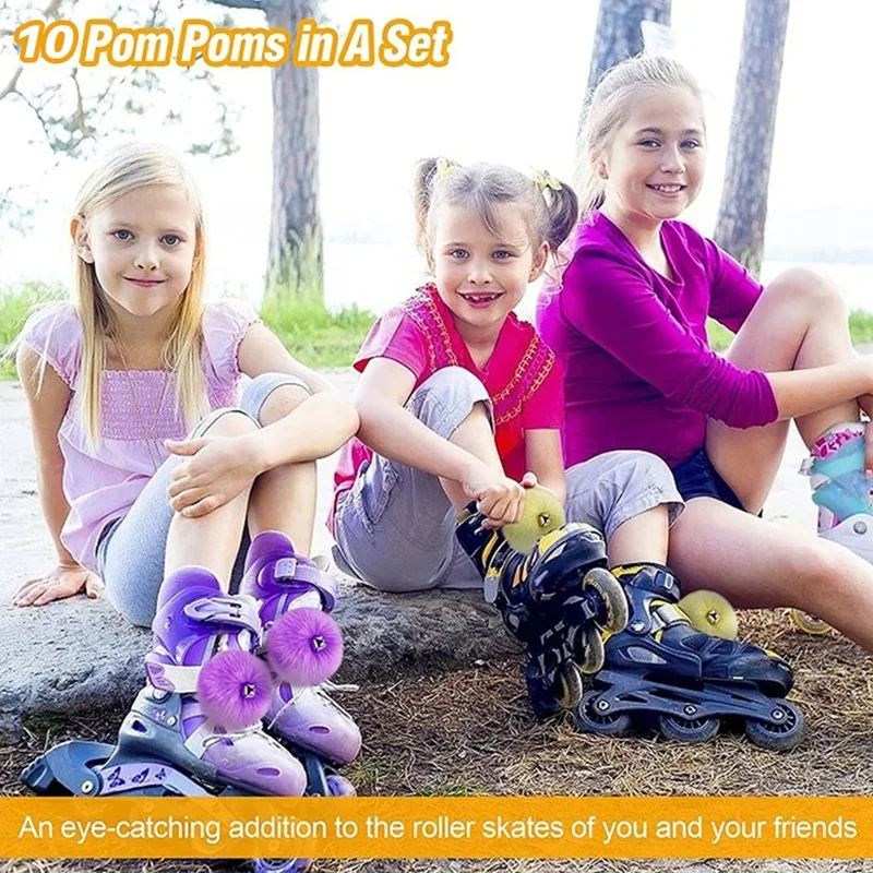 

NEW-10 Pieces Roller Skate Pom Poms With Jingle Bells- 3.1 Inch Tie-On Roller Skate Pom Poms Fuzzy (5 Colors)
