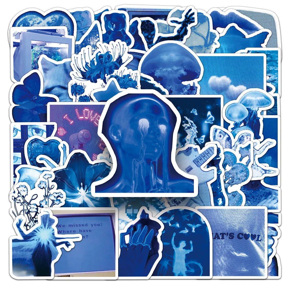 10/30/50 SZTUK Naklejki w stylu Ins, niski rozdzielczość, niebieskie, kreskówkowe, estetyczne graffiti, na telefon, rower, gitarę, notatnik, urocze naklejki dla dzieci, zabawki