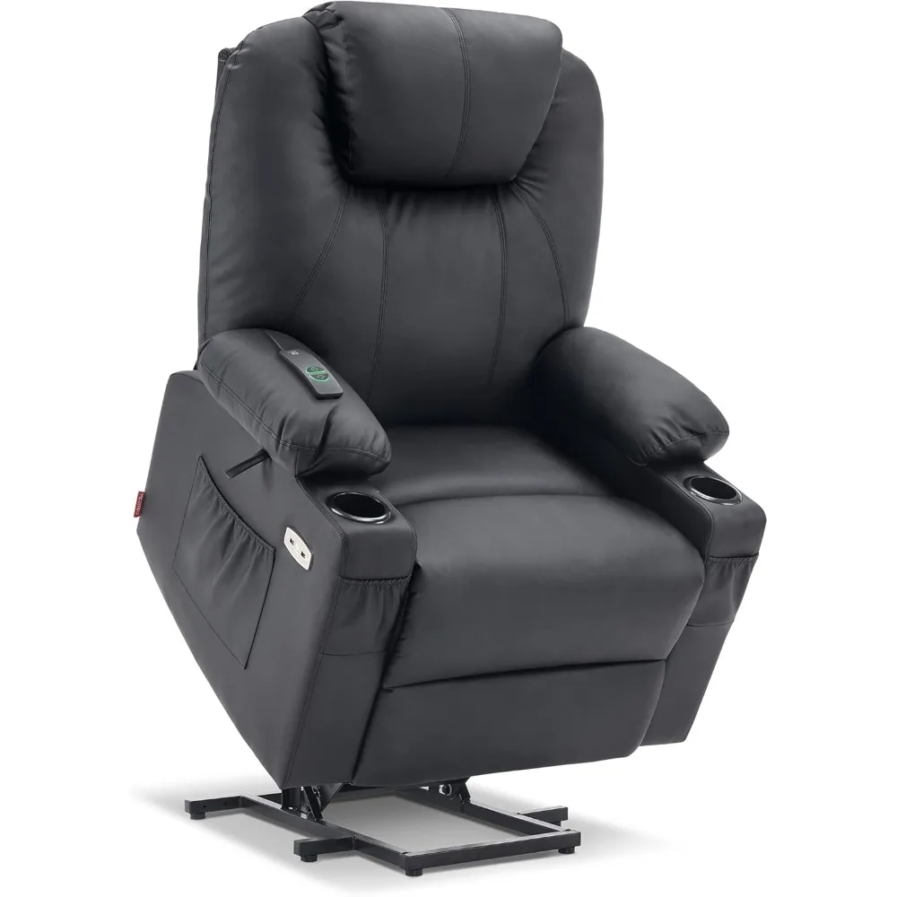 Large Power Lift Recliner Chair with Massage and Heat for Tall Elderly People, 3 Positions, Cup Holders, Christmas Gift