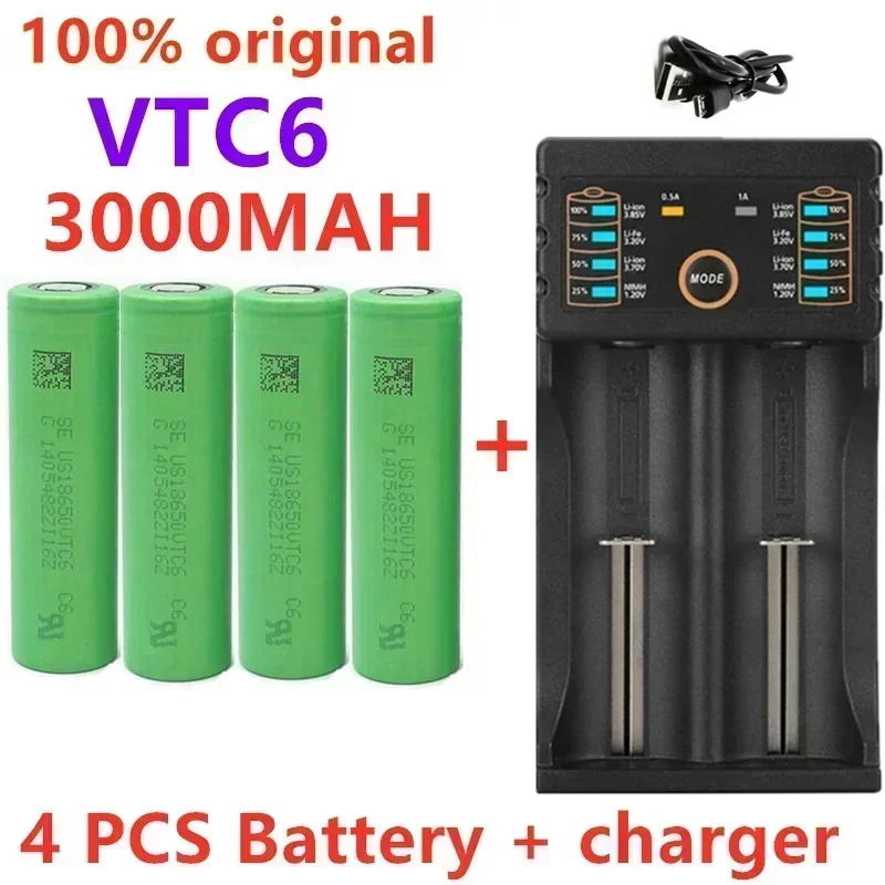 

2024 New original 3.7 V 3000 MAH 18650 battery for us18650 Sony VTC6 30A toys tools flashlight battery+USB Charger