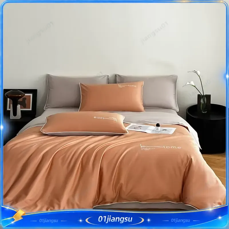 9 Color 60s Egyptian Cotton Satin Bedding Set Solid Duvet Cover Sheet Pillowcase Luxury Soft Bed Linens Home Textile