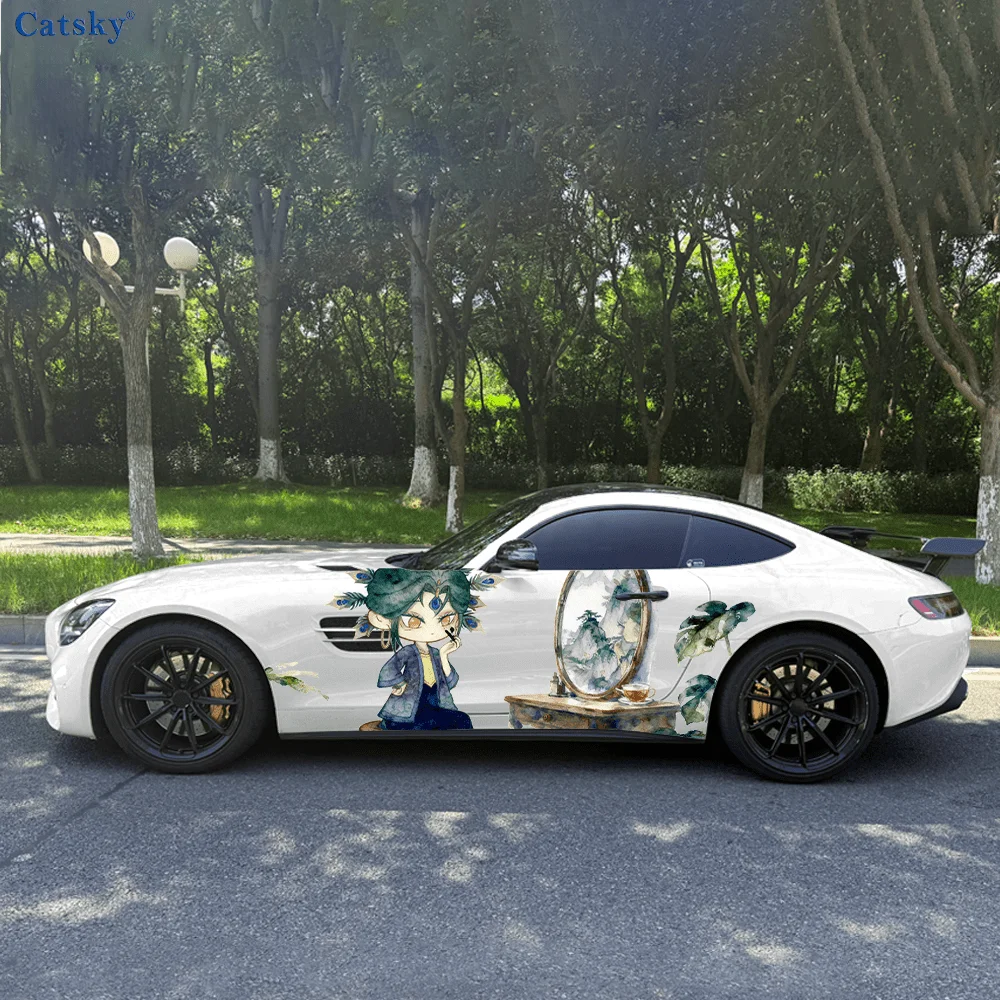Peacock Little Noble Lady Creative Pattern Stickers Car Body Door Side Fashion Stickers Two Decorative Sheets Suitable for All C