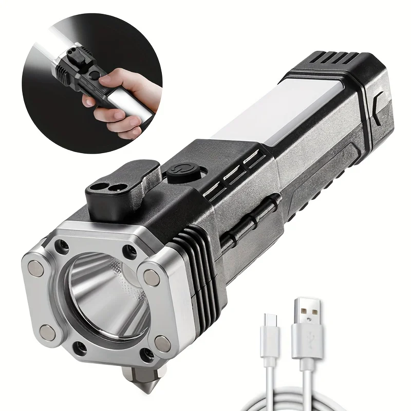Super Bright Rechargeable LED Flashlights Automobile Safety Hammer, Car Multi-Function Torch Light Car Window Breaking Light