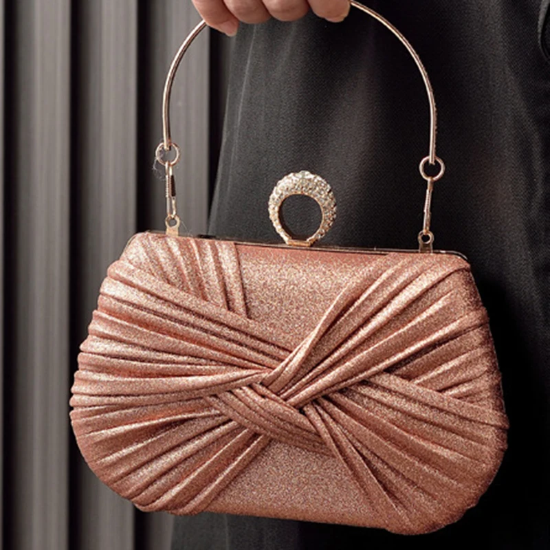 

Ladies' new fashionable dinner bag luxurious bow party handbag vintage pleated bag versatile evening dress bag woven handbag
