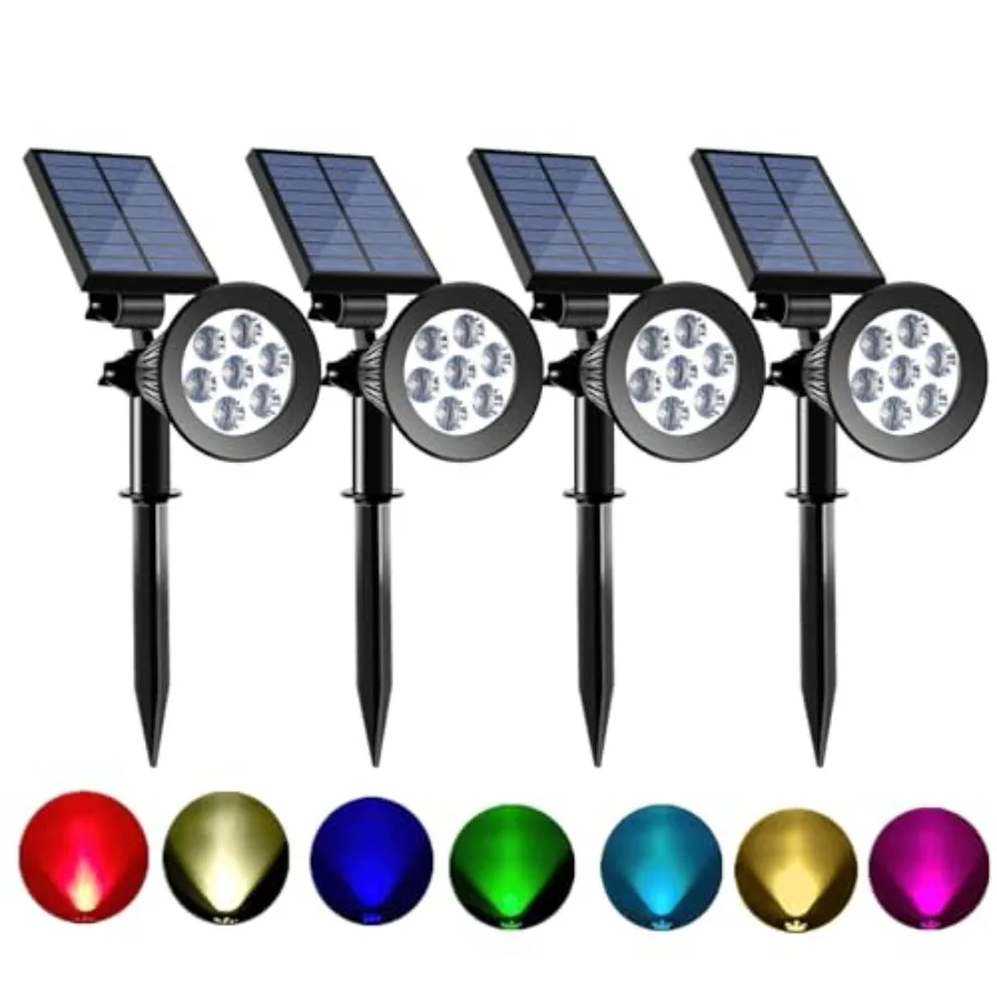 

Solar Spot Lights Outdoor Color Changing 8 Lighting Modes 2-in-1 Solar Lights Outdoor Waterproof Auto On/Off Multicolor Solar P