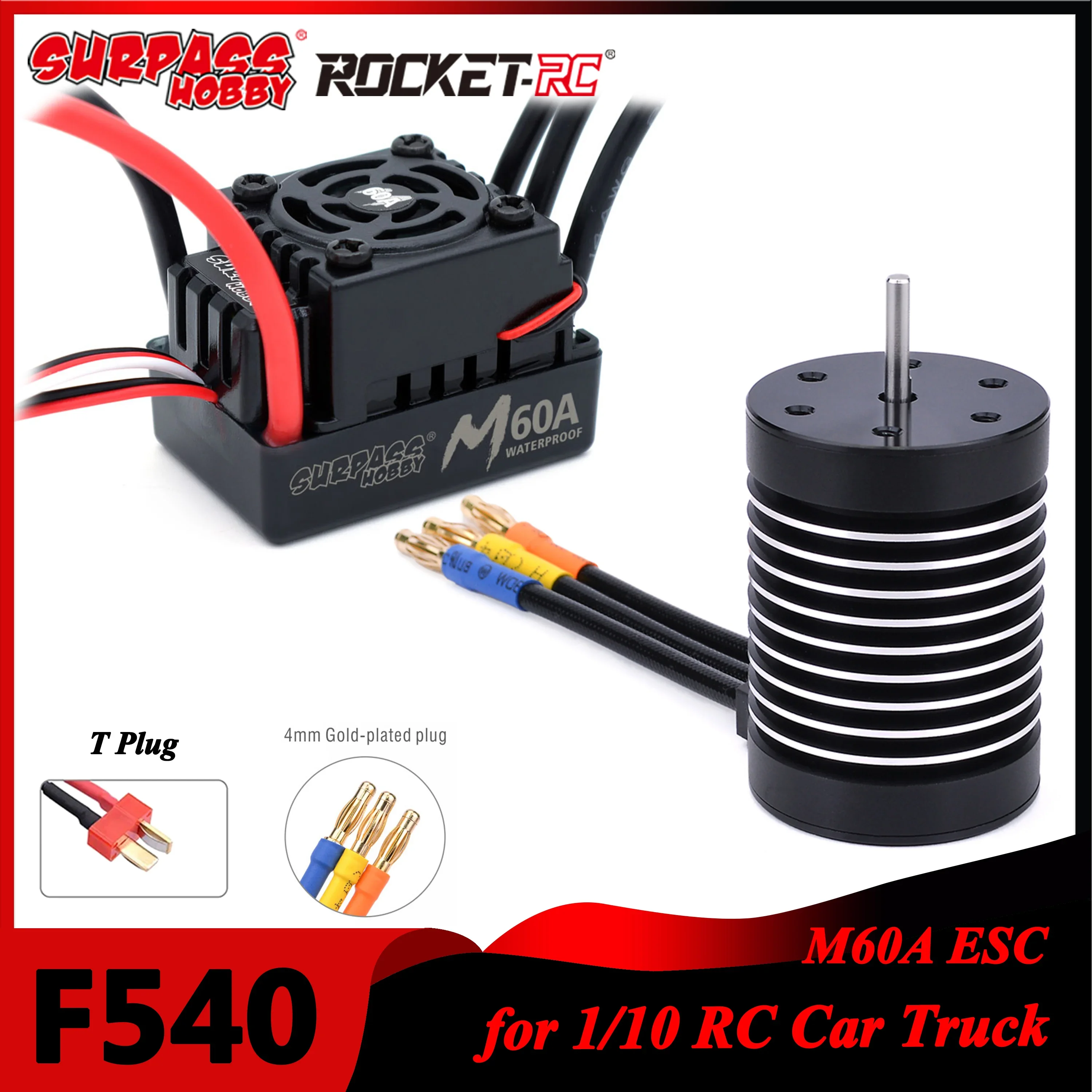 

Surpass Hobby Rocket F540 4370KV 3930KV Waterproof Brushless Motor with M 60A ESC for RC Car 1/10 RC Car Truck Traxxas Off-Road