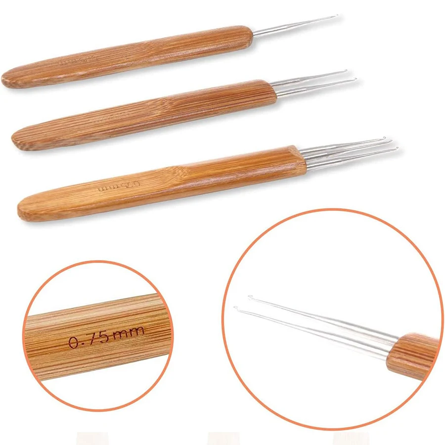 3/6Pcs 0.5mm/0.75mm Dreadlock Crochet Hook Wood Crochet Needles Hair Dreadlocks Tool for Braid Craft image 3