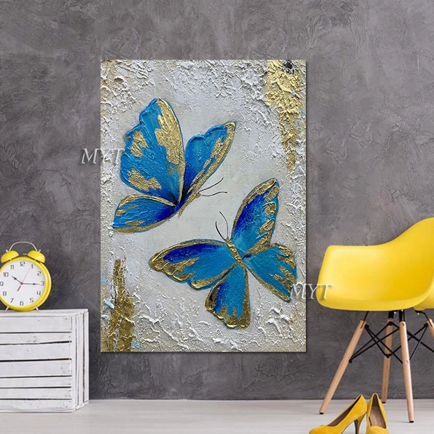 

Butterfly Wall Decor Animal Oil Painting Abstract Latest Arrival Unframed Art And Craft Canvas Picture Gold Foil Design Artwork