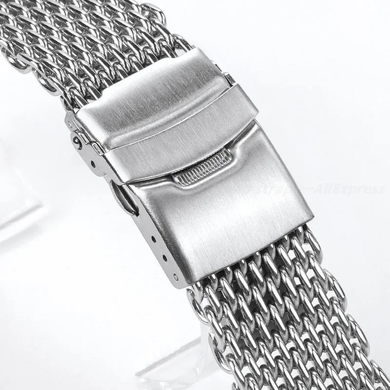 18/20/22/24mm Shark Mesh Milanese Strap for Seiko for Omega Watch Band Weaving Double Snap Strap Stainless Steel Diving Bracelet