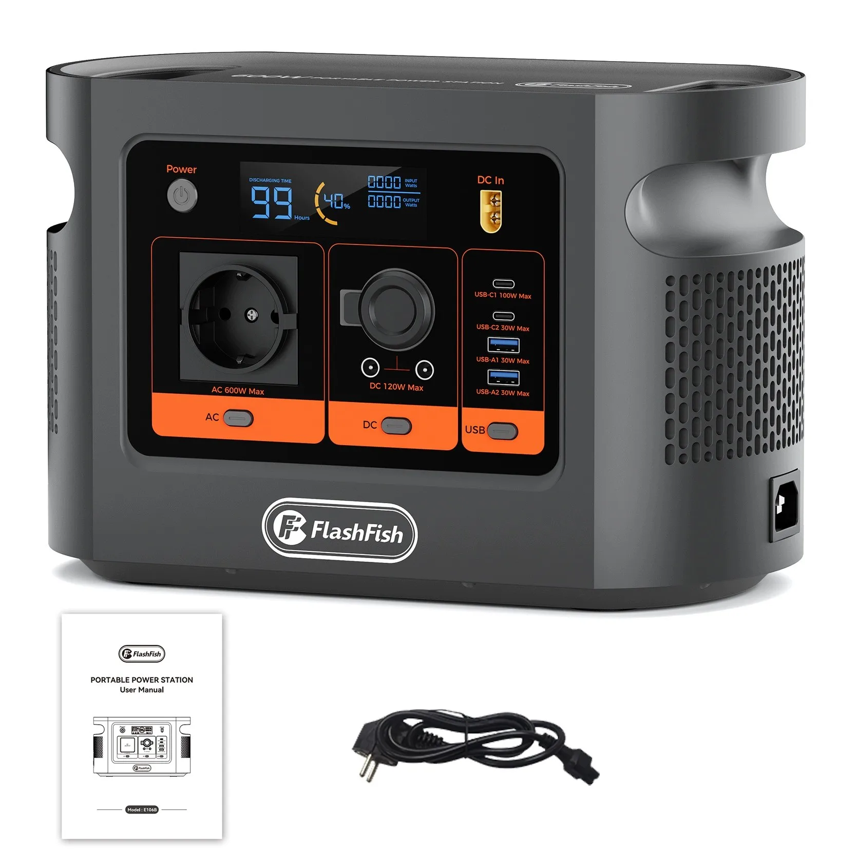 FlashFish Tragbare Powerstation 600W 384Wh 120000mAh LiFePO4 Solargenerator …