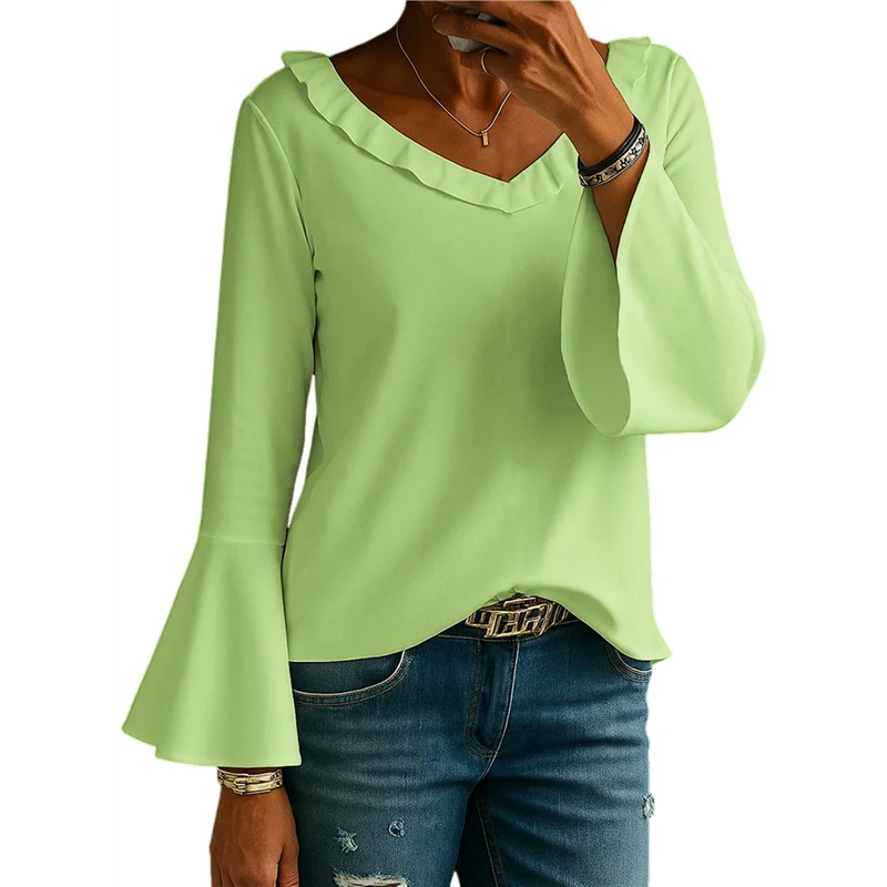 

AOAO-Womens Blouse Ruffle 3/4 Sleeve Tops V Neck Business Casual Blouses Shirts Spring Summer Outfits