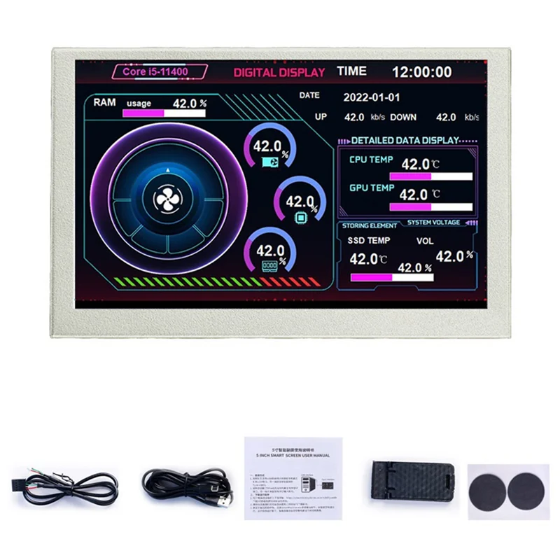 

Высококачественный 5-дюймовый USB-C IPS-дисплей для корпуса ПК с мониторингом температуры видеокарты и состояния системы