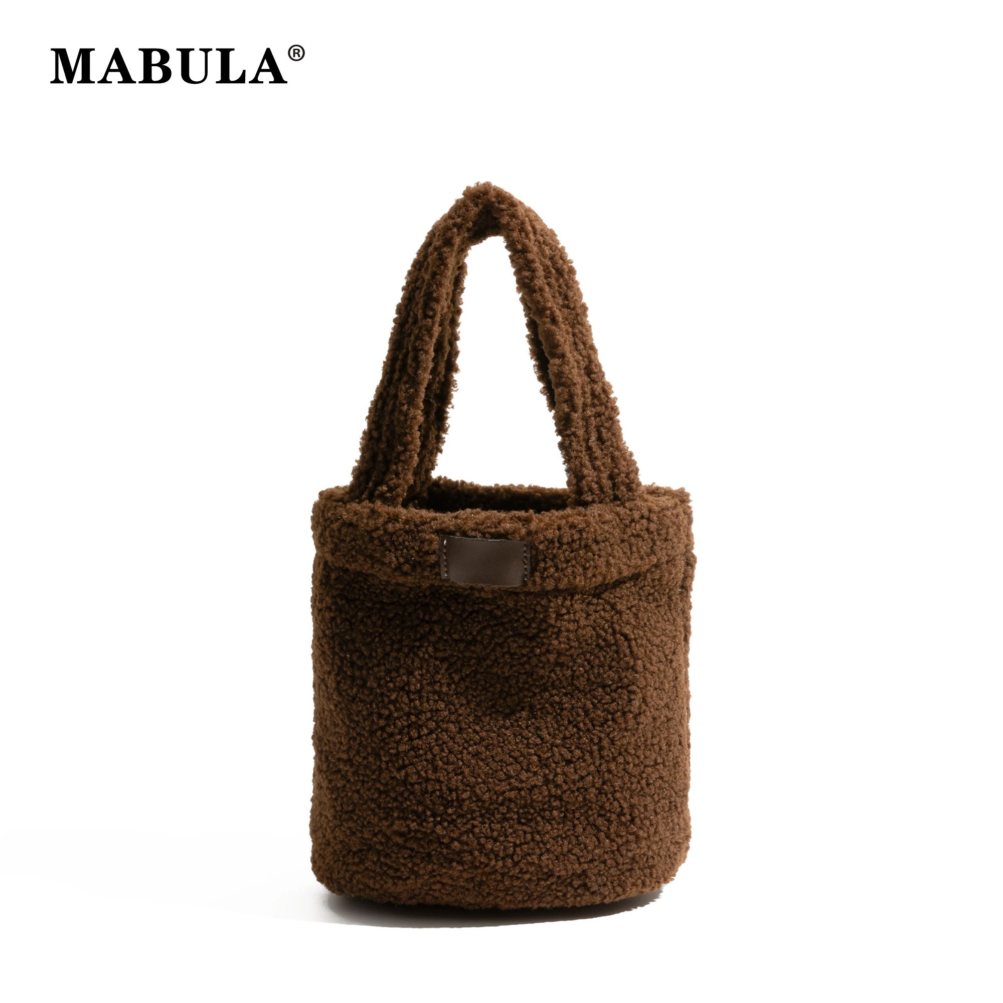 

MABULA Autumn Winter Soft Plush Bucket Handbag Solid Color Chain Crossbody Satchel For Female Zipper Hobos Shopping Phone Purse