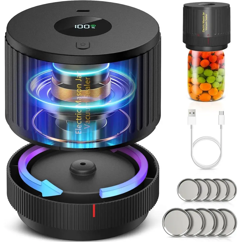 

Electric Vacuum Sealer for Mason Jars with Wide and Regular Mouth, Vacuum Sealing Machine for Food Storage - Black