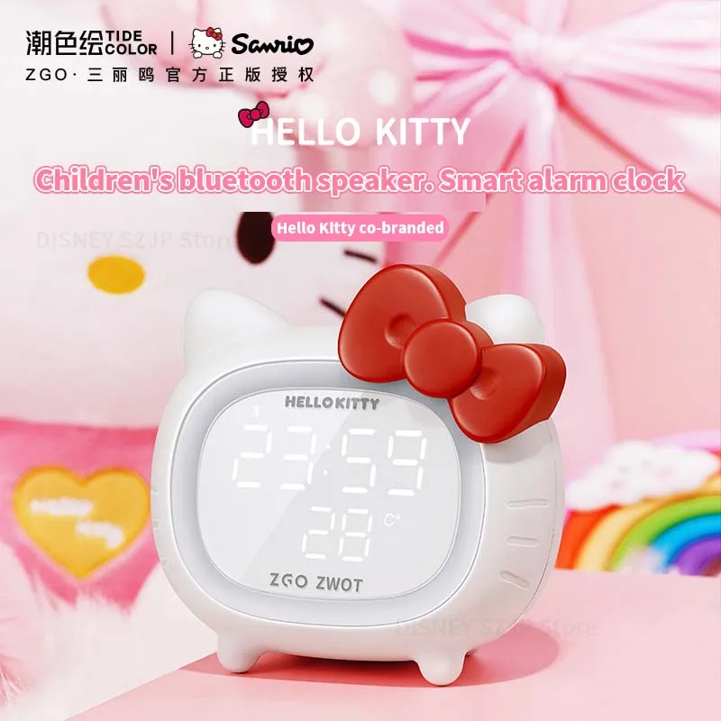 Sanrio Bluetooth Speakers HelloKitty Kids Smart Alarm Clock LED Atmosphere Light Multi-Function KT Cat Speakers Cartoon Gifts