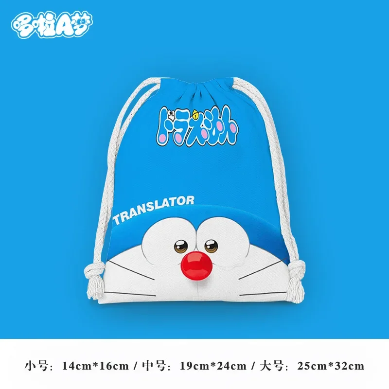 โดราเอมอนกระเป๋าเชือกผูกกระเป๋าผ้าน่ารักกระเป๋าการจัดเก็บของเบ็ดเตล็ดกระเป๋า tas kosmetik การ์ตูนอะนิเมะแบบพกพาถุงซักผ้าของขวัญสำหรับเด็ก