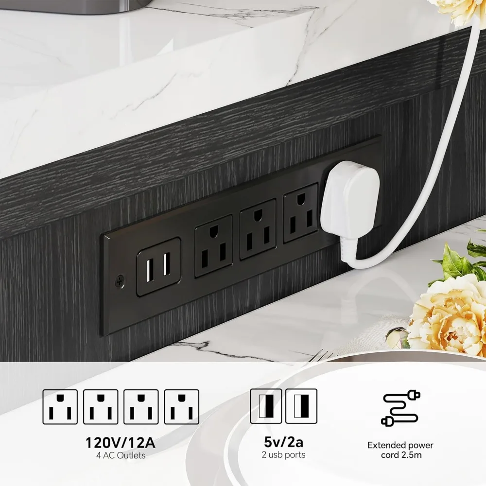 جزيرة المطبخ المتدحرجة على طراز المزرعة مع طاولة قابلة للتمديد لـ 4-6 مقاعد وتخزين وحامل زجاجي للنبيذ #5