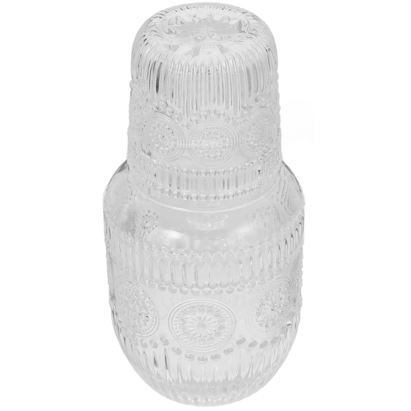 

Embossed Glass Water Carafe Set Sunflower Design Cold Beverage Pitcher with Cup Lid for Bedroom Nightstand Office Table Use