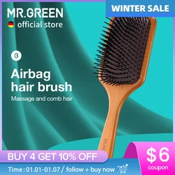 MR.GREEN Hair Brush Natural Maple Wide Board Massage Scalp Air Cushion Fine Tooth Comb For Curly Long Hair Women Men