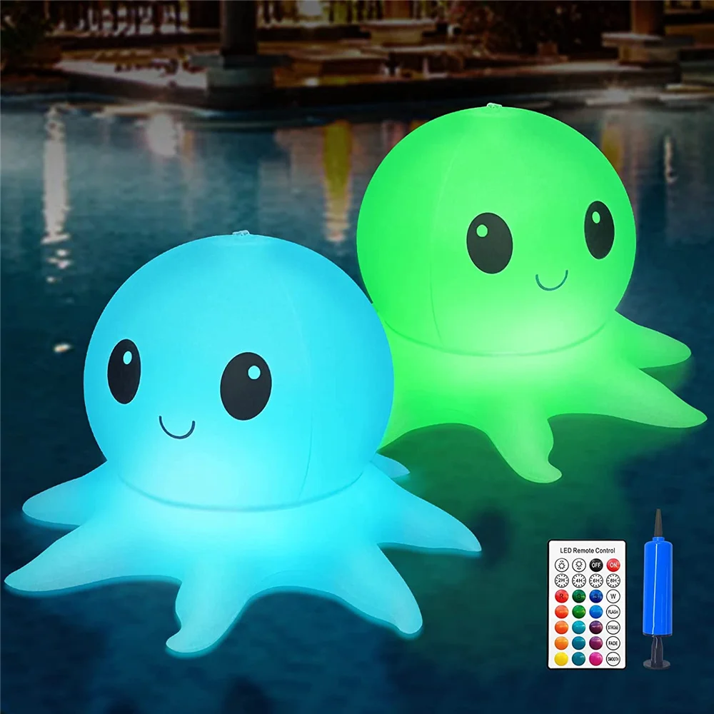 Solar Floating Pool Lights, Remote Controlled, Colorful Inflatable Ball, Octopus, Swimming Pool, Lawn, Garden, Yard