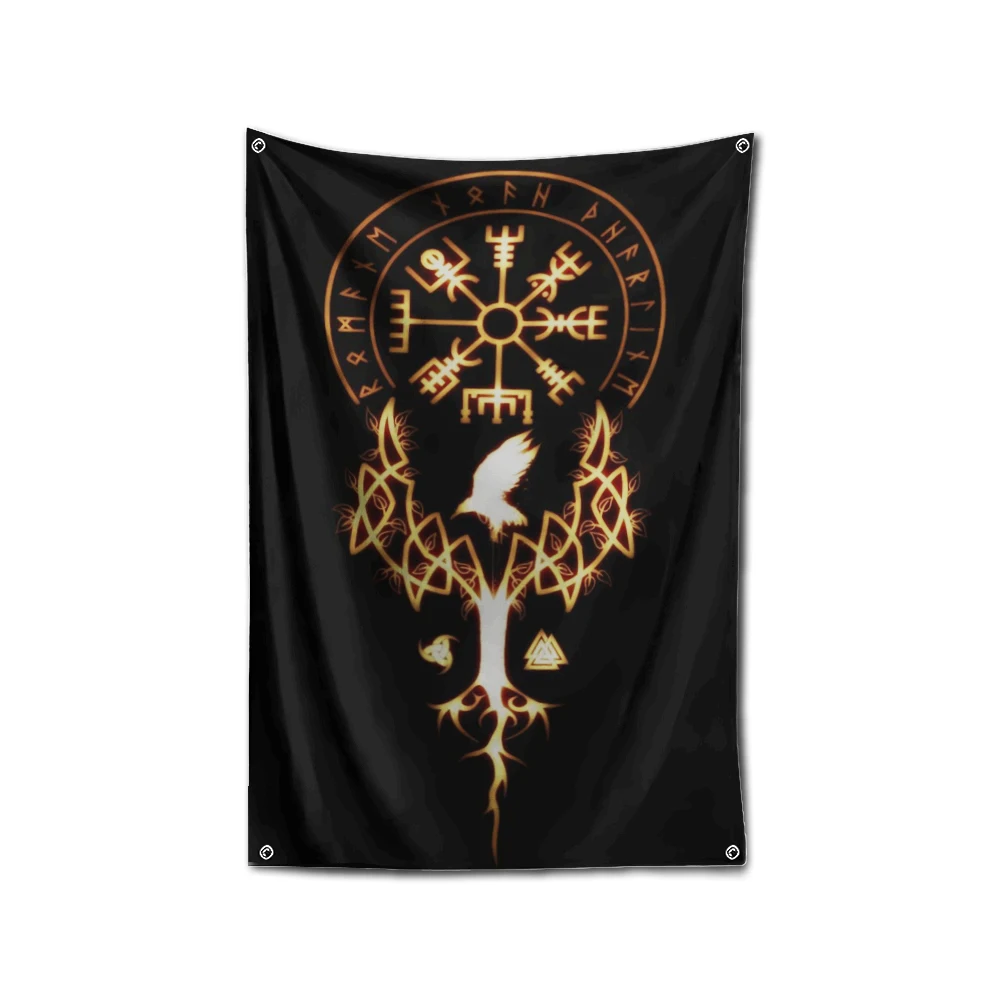 3x5 Ft Viking Nordic Mystical Symbol Flag Polyester Digital Printing Banner for Living Room Wall Art Out Door Decoration