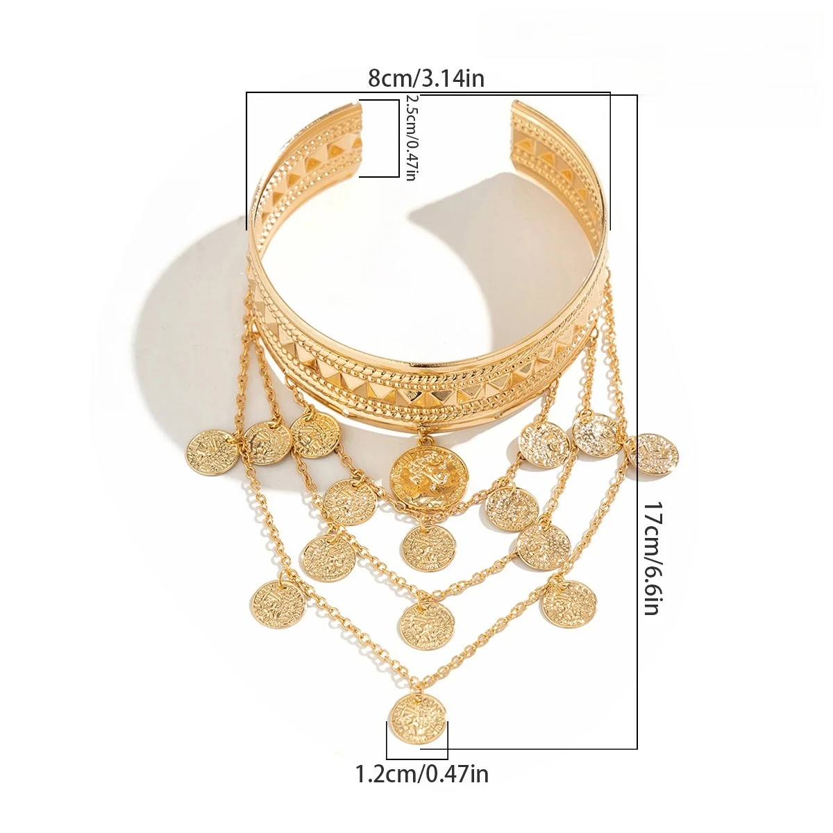 1pc New Multilayer Tassel Coin Shape Pendant Upper Arm Bracelet For Women Open Cuff Bangles Couple Hand Ornaments Gift - view 2