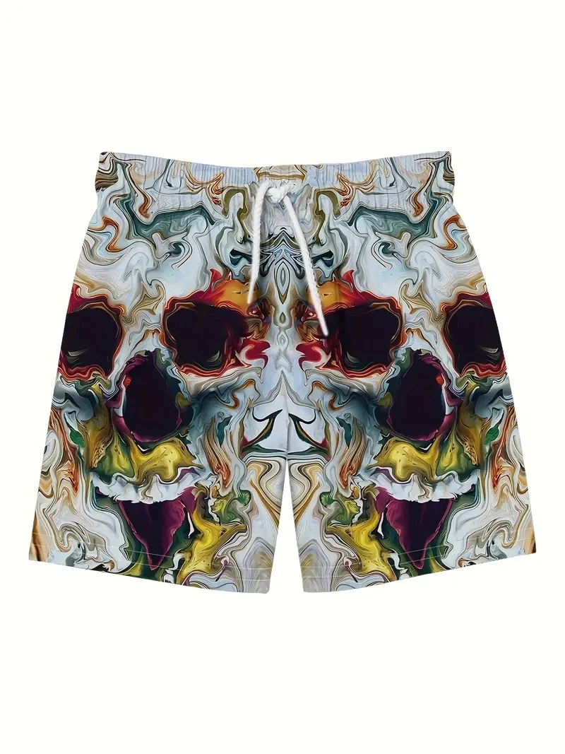 Cool Skull Graphic 3D Print Beach Shorts Summer Men Women Oversized Surfing Board Shorts Swimwear Cool Trunks Kids Clothing