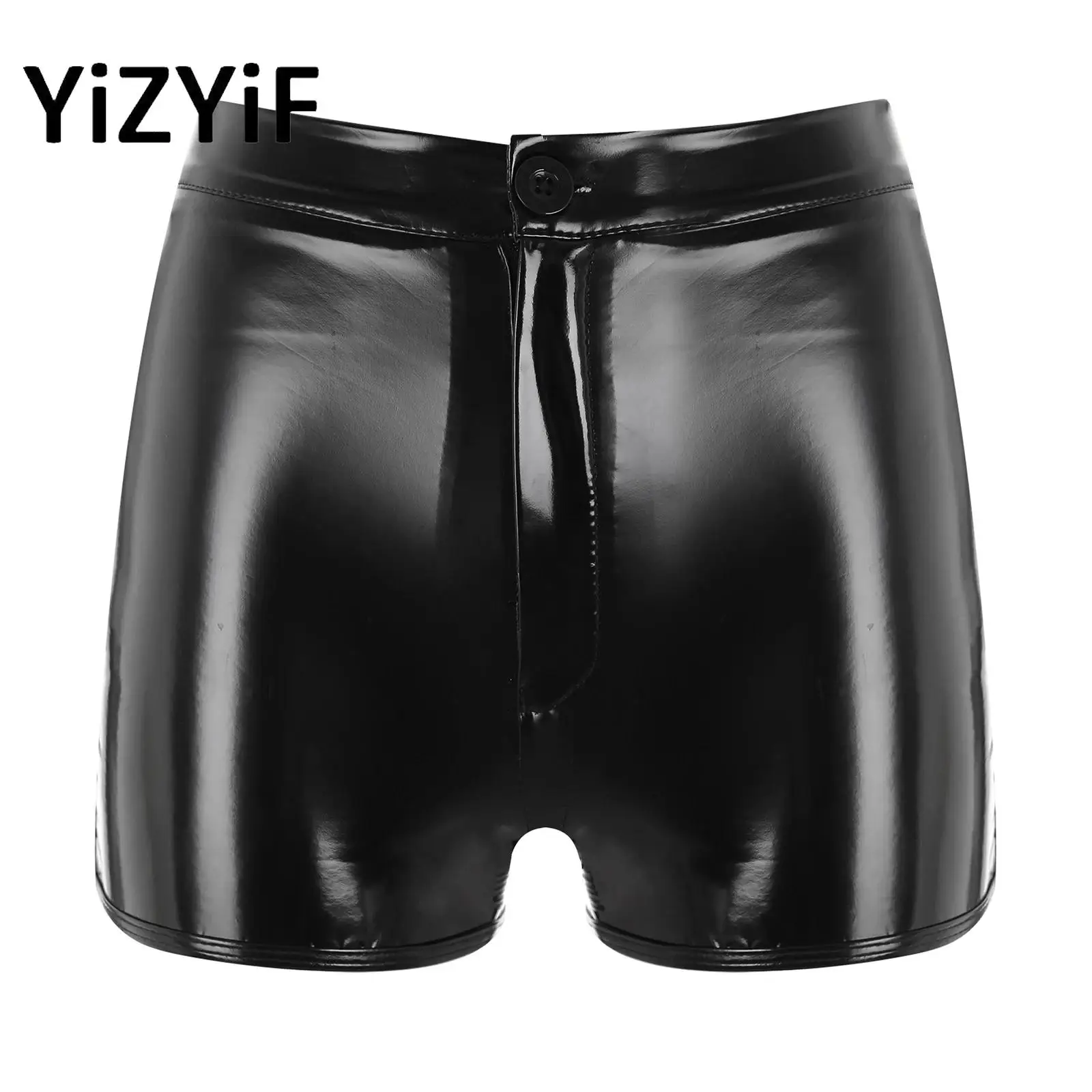 Womens Patent Leather Cheer Booty Dance Shorts Sexy Wet Look Latex Hot Pants Mini Short Pole Dancing Music Festival Clubwear