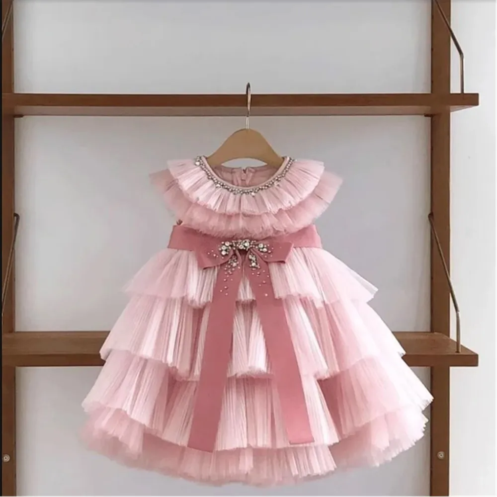 

2025 New Flower Girl Wedding Dress Children's Birthday Party Bow Temperament Tutu Princess Dress First Communion Gown